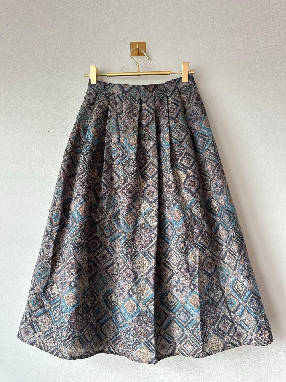 Vintage St Michael Pleated Midi Skirt Geometric Tapestry Wool Blend XS